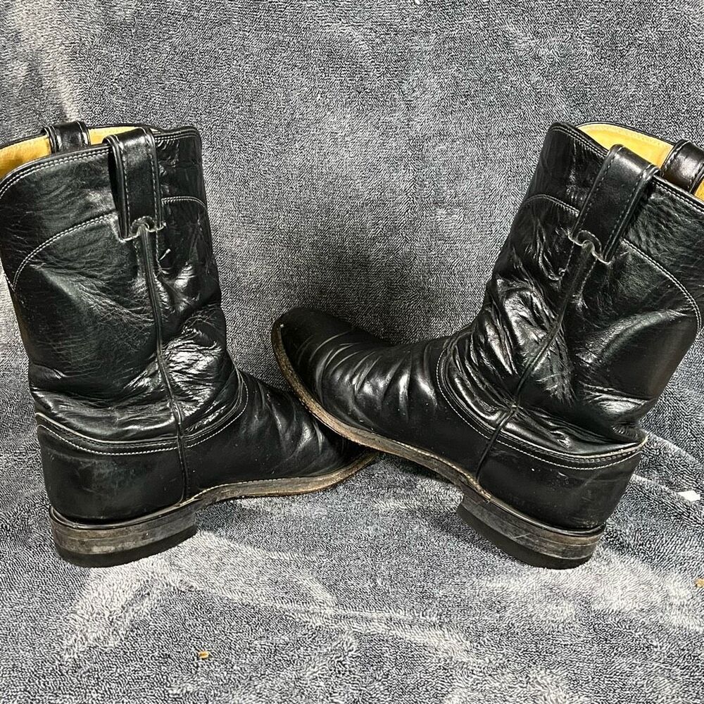 Justin Mens Roper Cowboy Boots  Size 8.5 Black Leather - Picture 5 of 7